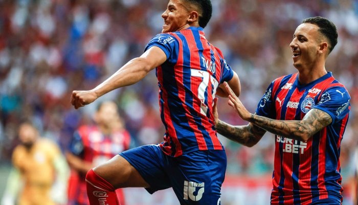 Tiago, artilheiro da Copa do Nordeste, comemora gol diante do Confiança
             -       
        Rafael Rodrigues/EC Bahia