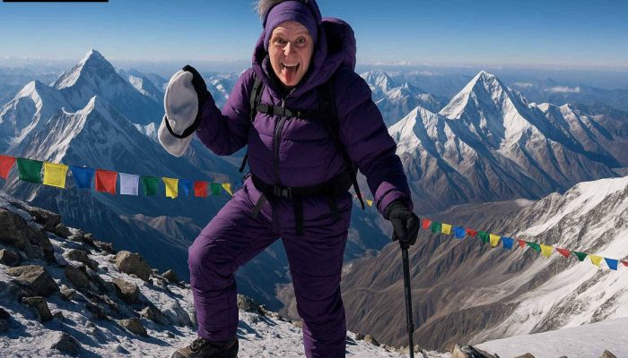 Imagem feita com IA mostra Luiza Pastor, 69, no cume do Everest ao qual ela nunca subiu, como imaginado pelo Chat GPT
             -       
        Luiza Pastor/Folhapress