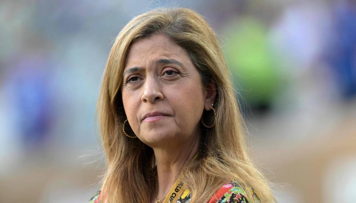 Leila Pereira, presidente do Palmeiras, durante a Copa do Mundo de Clubes 
             -       
        Juan Mabromata - 4.jul.2025/AFP