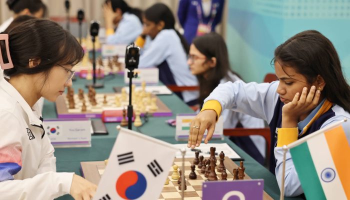 Enxadristas da Coreia do Sul e da Índia duelam durante os Jogos Asiáticos em Hangzhou, na China 
             -       
        Gong Bing - 7.out.2023/Xinhua