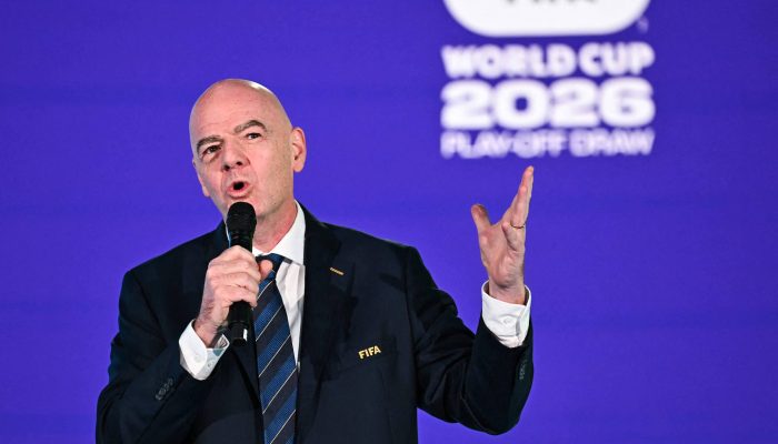 Presidente da Fifa, Gianni Infantino, durante sorteio da repescagem da Copa do Mundo, em Zurique
             -       
        Fabrice Coffrini - 20.nov.2025/AFP
