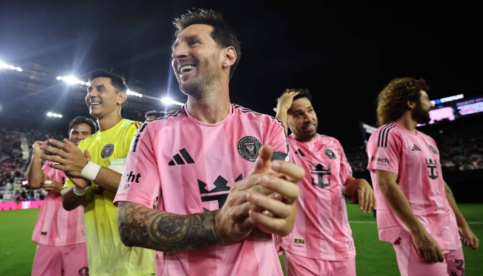 Messi comemora classificação à final da MLS
             -       
        Carmen Mandato - 29.nov.2025/Getty Images via AFP