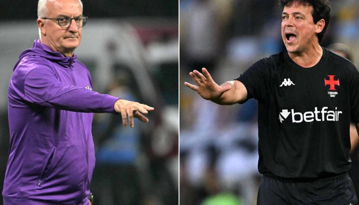 Dorival Júnior (à esq.) e Fernando Diniz protagonizam final da Copa do Brasil com dois técnicos brasileiros pela primeira vez desde 2021 
             -       
        Nelson Almeida/Mauro Pimentel/AFP