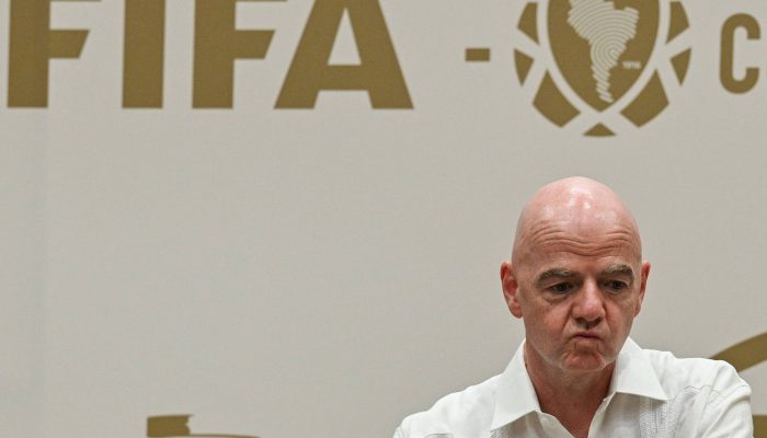 Presidente da Fifa, Gianni Infantino, durante evento em Barranquilla, na Colômbia
             -       
        David Salazar - 24.fev.26/AFP