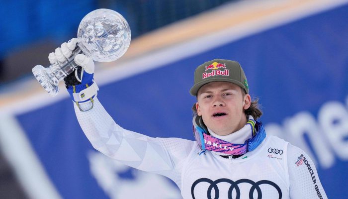 Lucas Pinheiro Braathen celebra conquista do Globo de Cristal 
             -       
        Cornelius Poppe /AFP