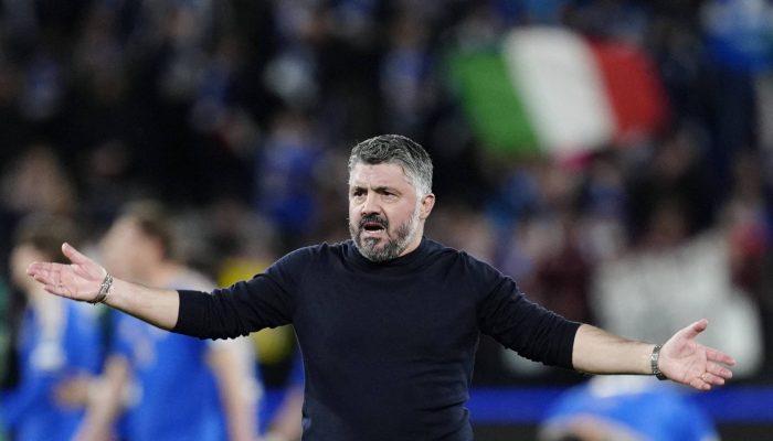 Gennaro Gattuso durante o jogo entre Itália e Irlanda do Norte pela repescagem
             -       
        Matteo Ciambelli - 26.mar.26/Reuters