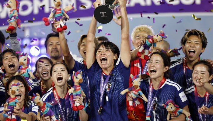 Jogadoras do Japão celebram conquista da Copa da Ásia
             -       
        Ma Ping - 21.mar.26/Xinhua