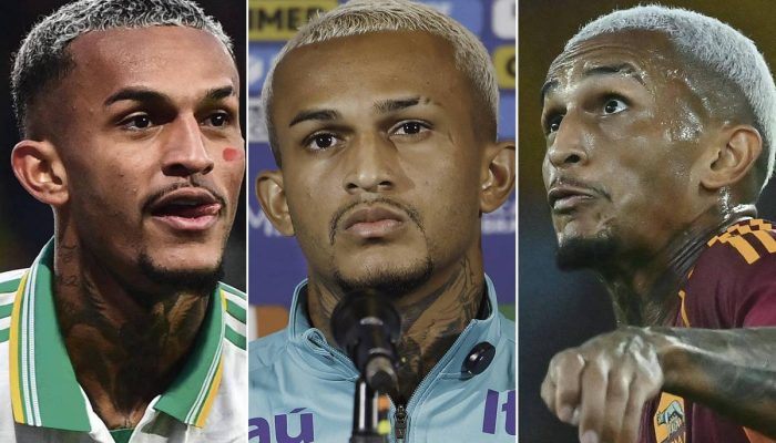 Wesley durante partida pela Roma no Italiana, em entrevista pela seleção brasileira e durante jogo pela Liga Europa
             -       
        Piero Cruciatti-23.nov.25/Rafael Ribeiro-18.mar.25/Filippo Monteforte-23.out.25/AFP/CBF/AFP