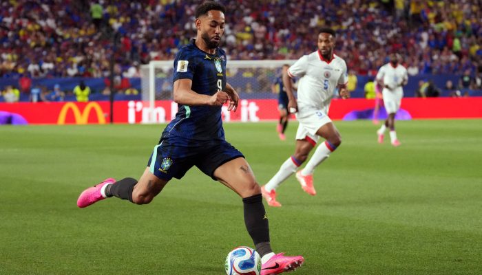 Matheus Cunha fez dois dos três gols do Brasil contra o Haiti 
             -       
        JAMES LANG/IMAGN IMAGES via Reuters